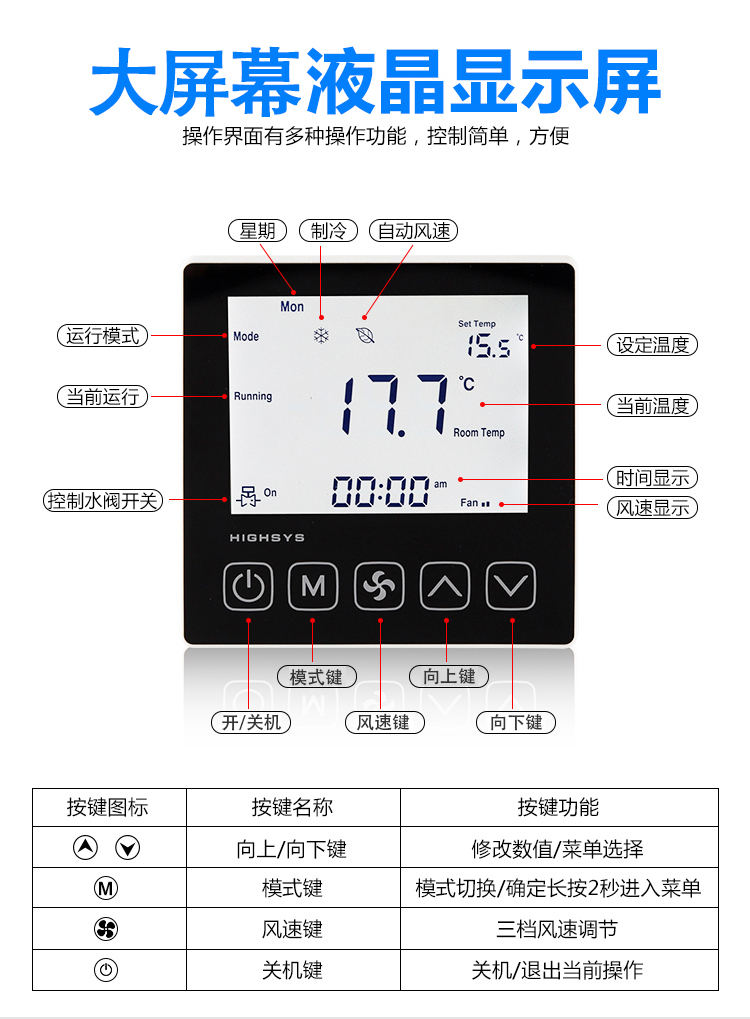 海思BACnet液晶房間溫控器